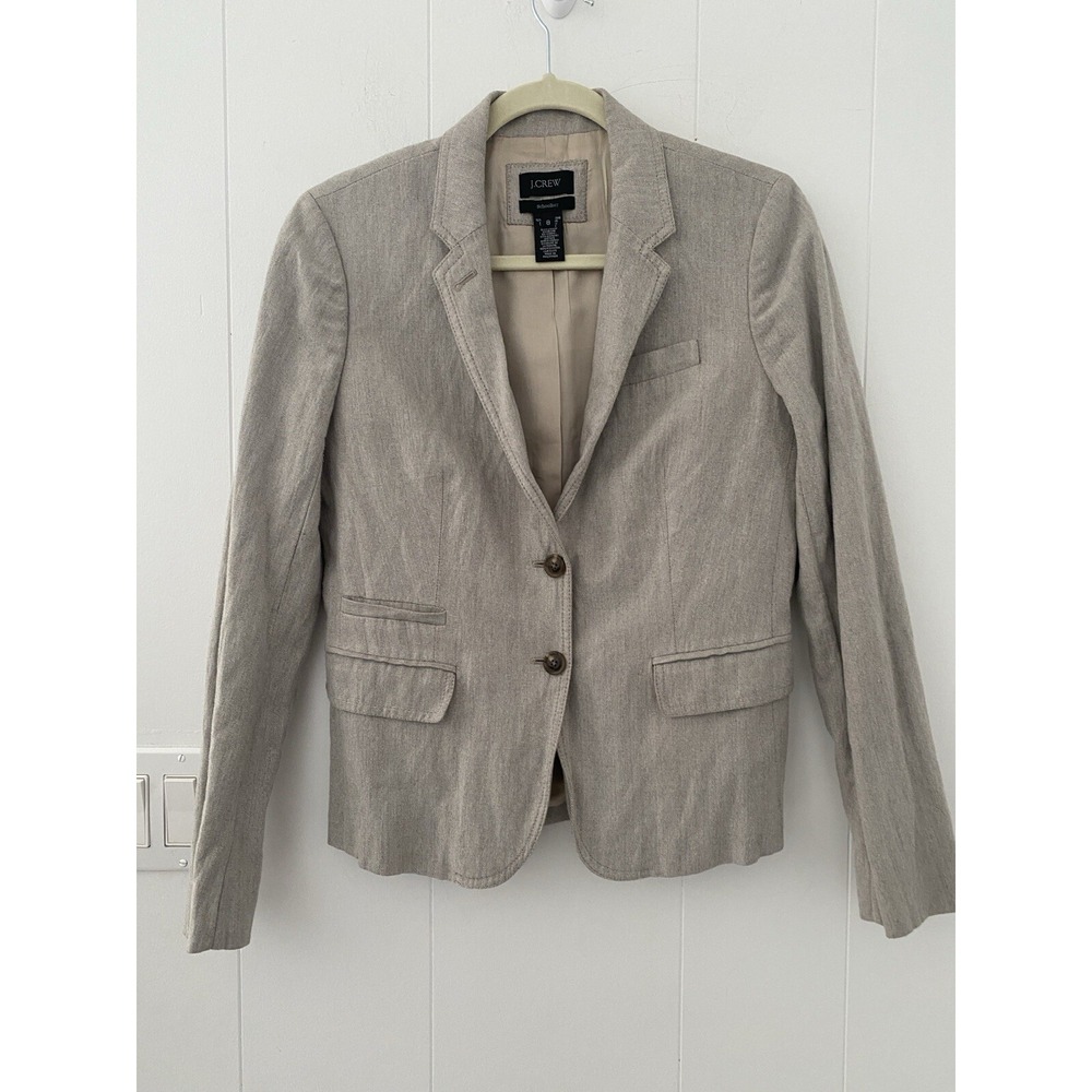 J.Crew  Women's‎ Sz 8 Schoolboy 2 Button Fully Lined Blazer Beige Rayon Blend